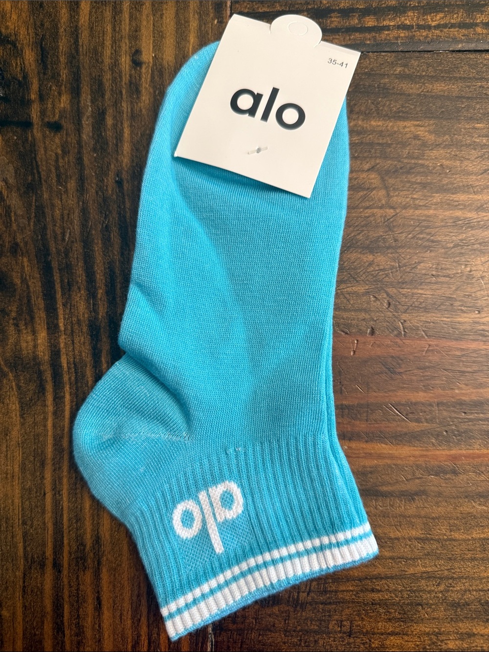 Alo Yoga Inspired Women’s Teal Low-Cut Athletic Sock with White Stripe/Logo